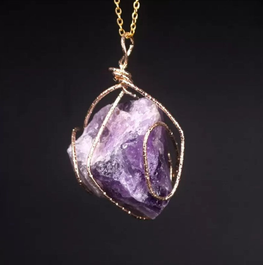 Wrapped Natural Crystal Necklace Birthstone
