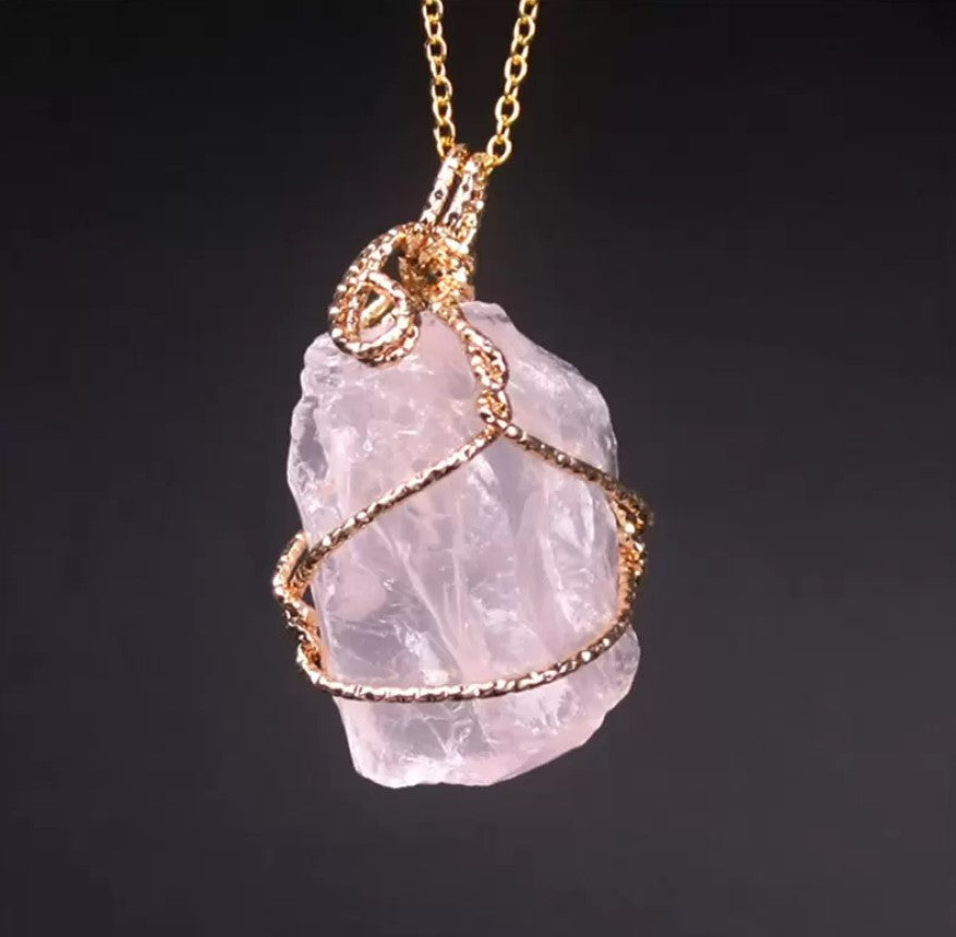 Wrapped Natural Crystal Necklace Birthstone