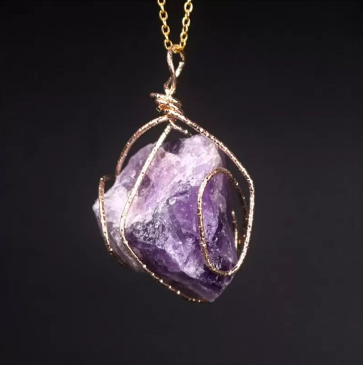 Wrapped Natural Crystal Necklace Birthstone