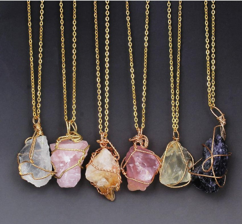 Wrapped Natural Crystal Necklace Birthstone